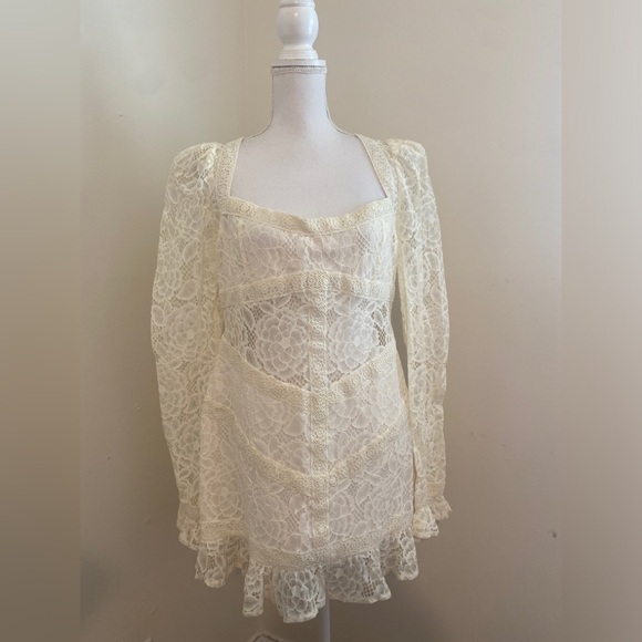 For Love and Lemons Cleo Mini Lace Dress in Ivory Size XL NWT - Picture 2 of 14